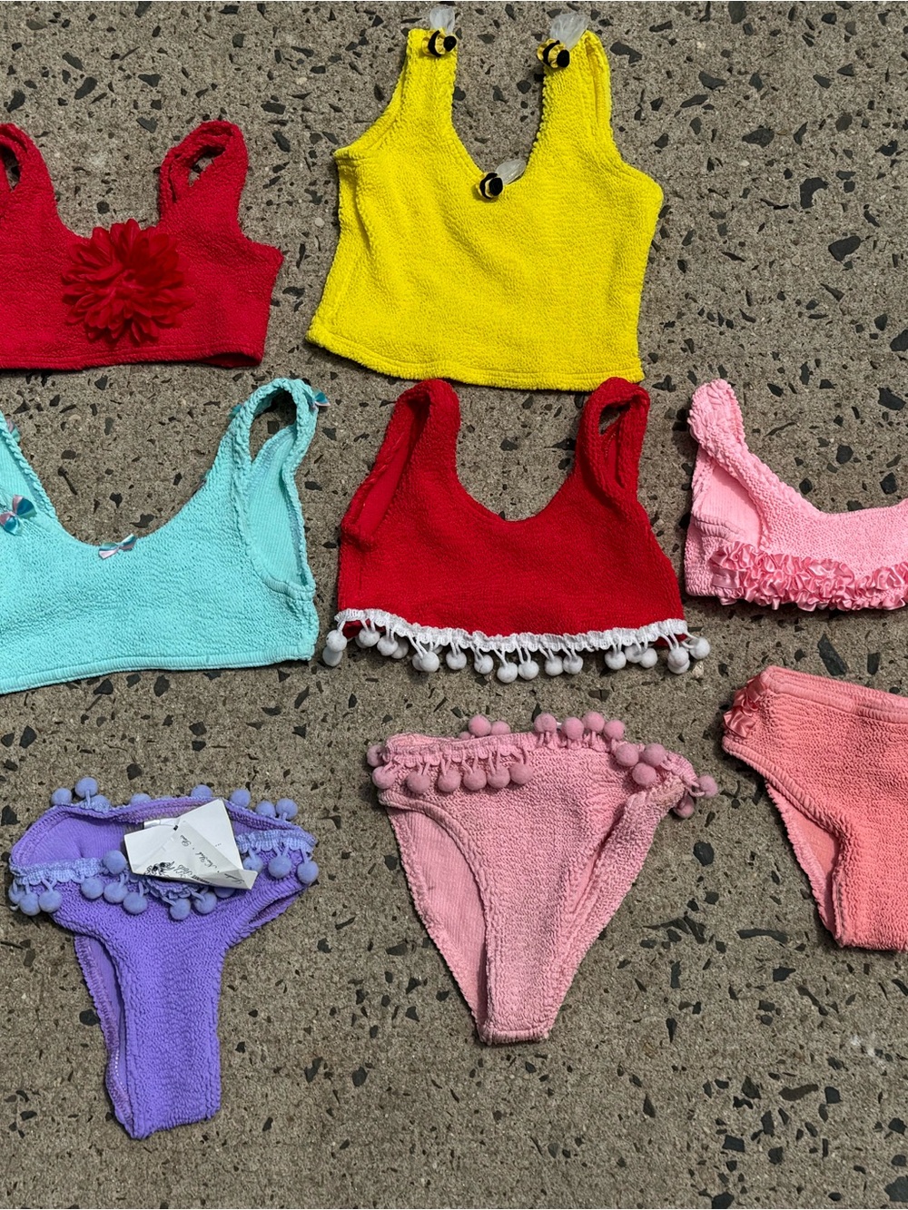 Hunza G Kids Mix-and-Match Swim Bikini Pieces in Yellow, Red, Aqua, Pink, Purple
